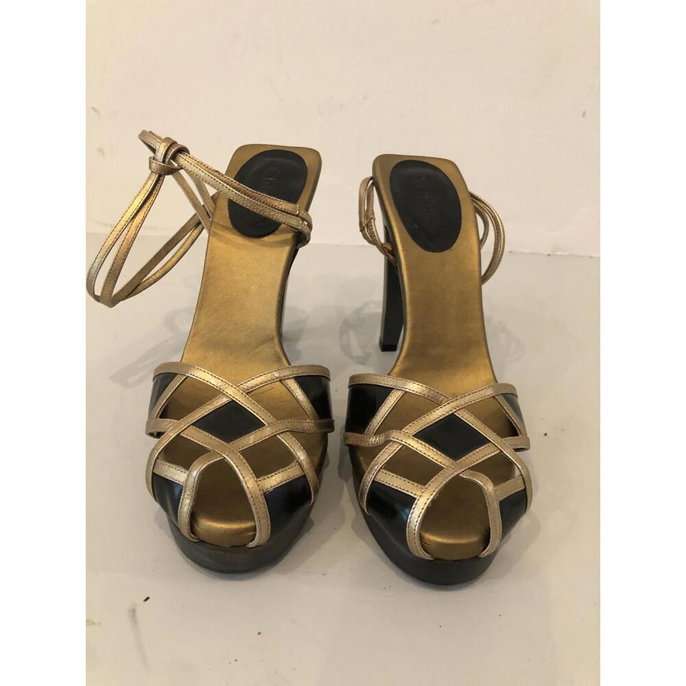Vintage Gold and Black Strappy Heels